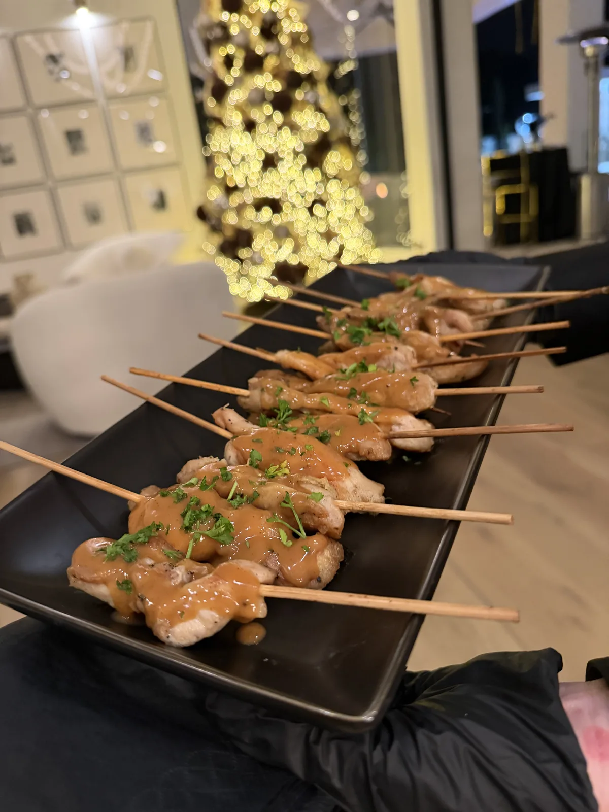 Chicken satay skewers with peanut dipping sauce